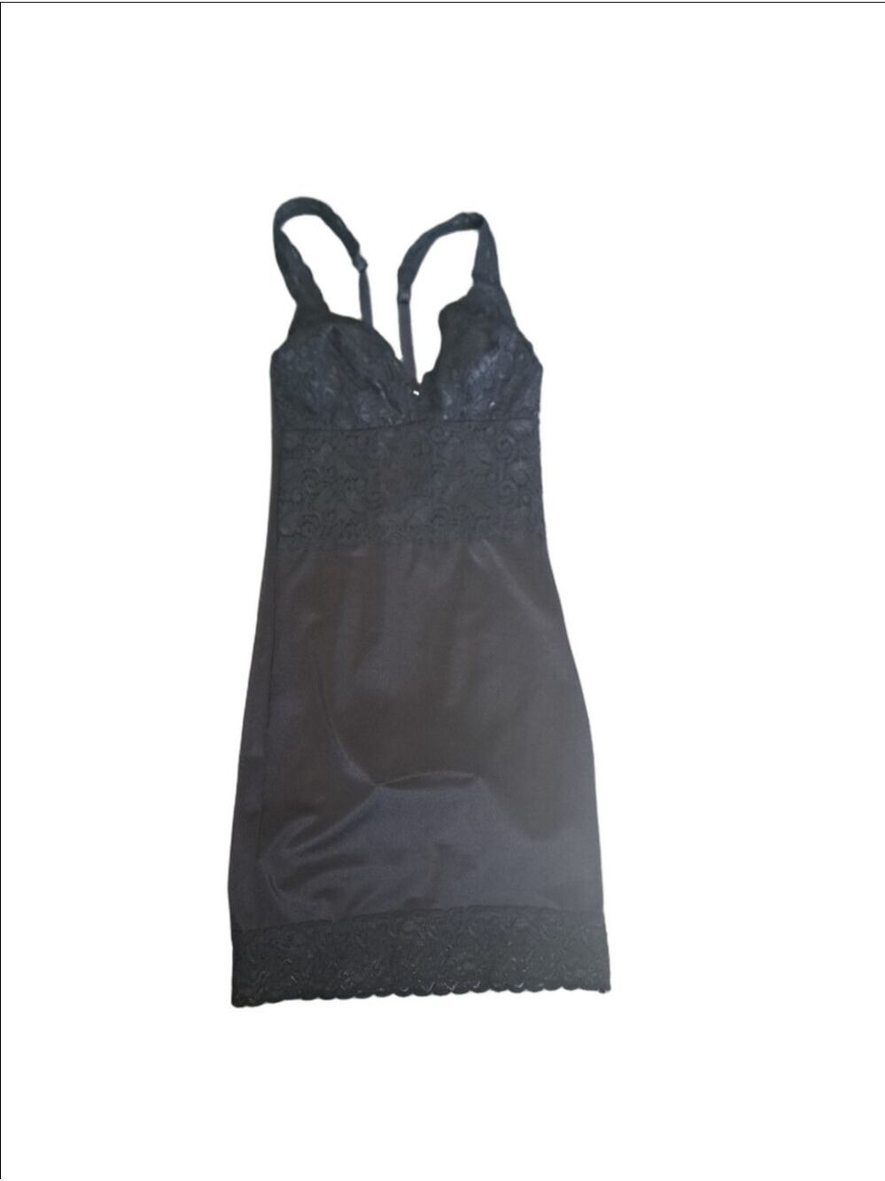 VTG FLEXEES Black Shapewear Full Slip With Snap Gusset Lace Detail Chic Glam 34